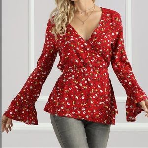🌸Suzanne Betro Red Floral V-Neck Tunic Plus 2X